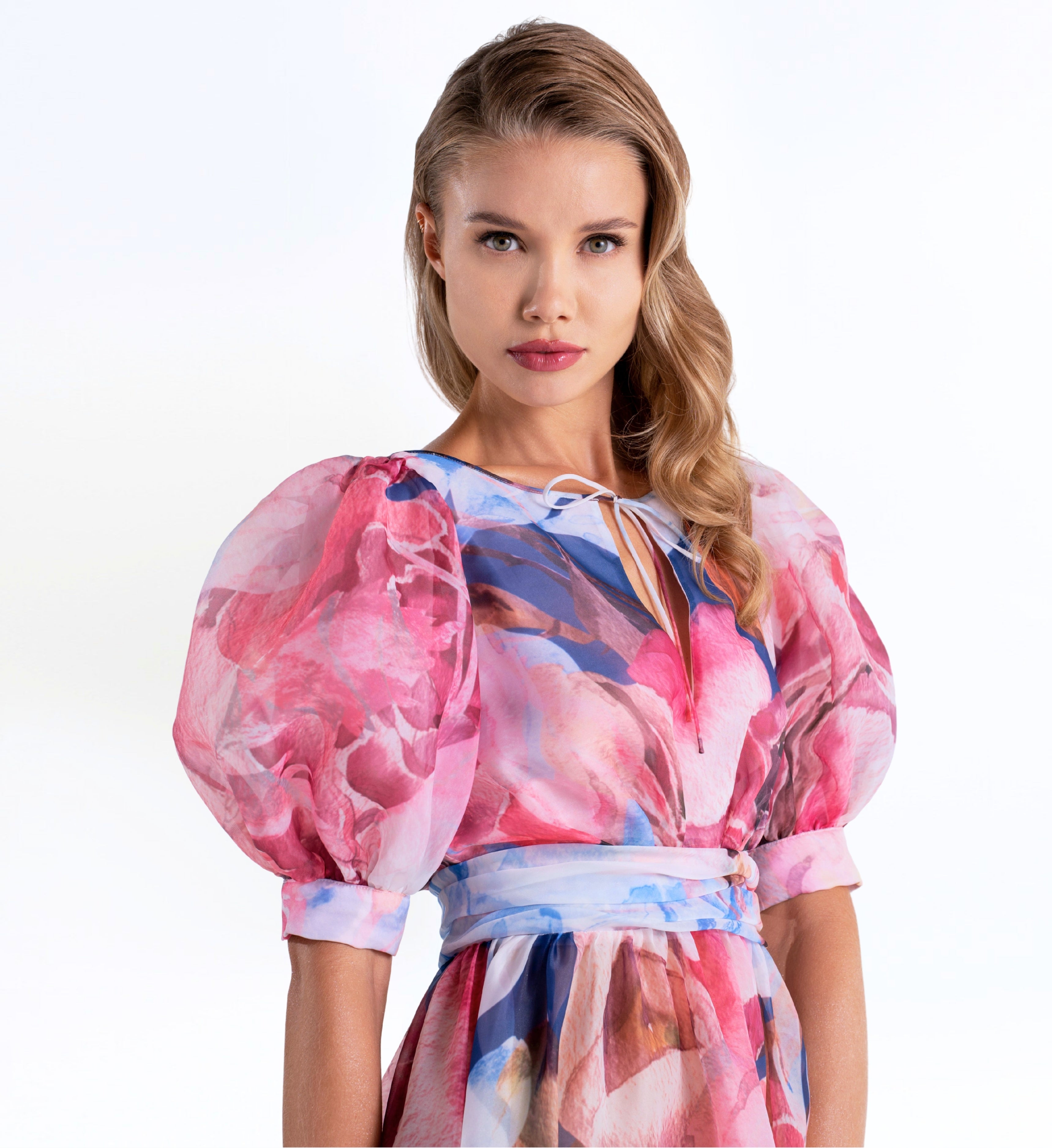 Puffed Sleeve Floral-Print Dress