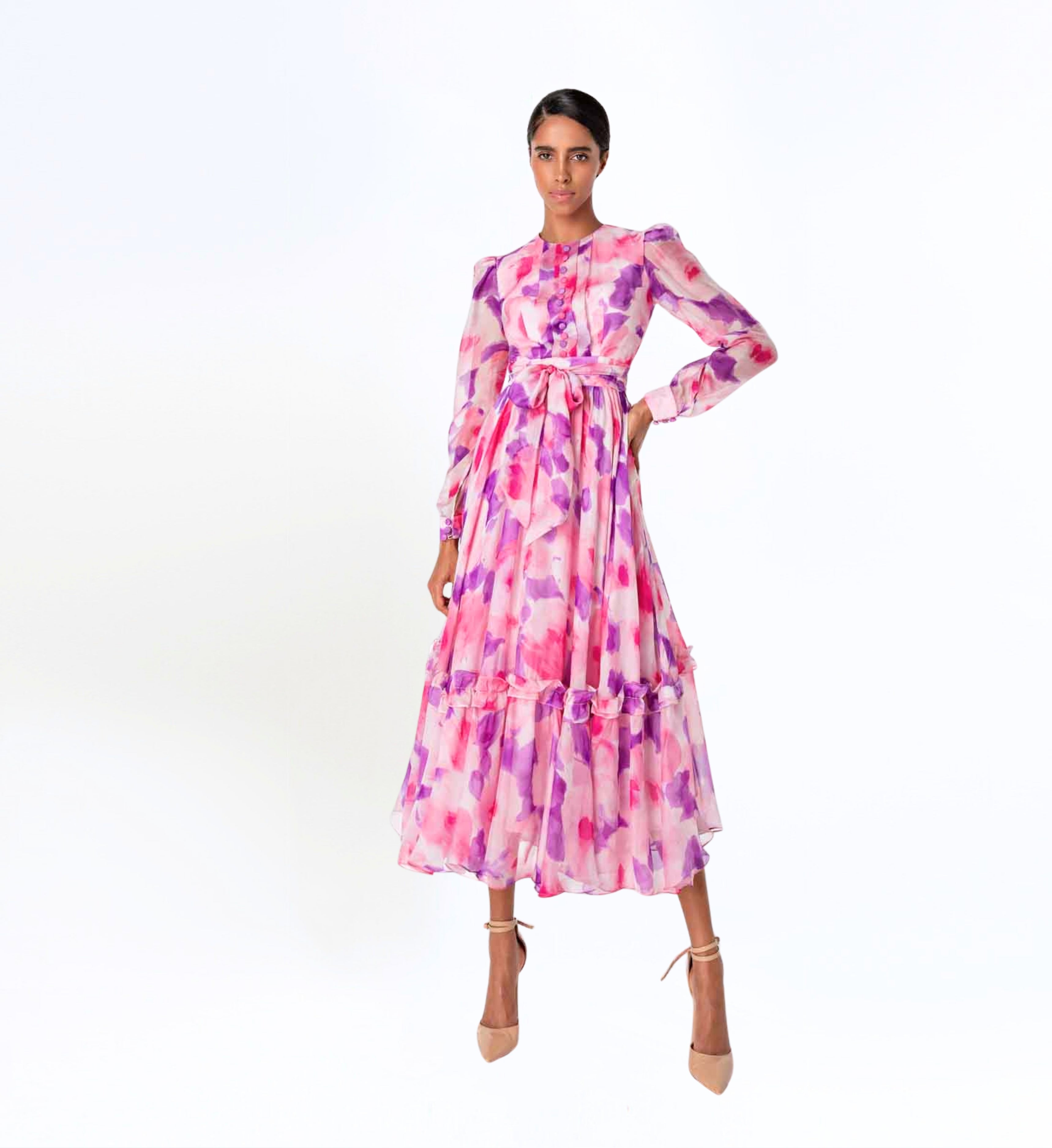 Soft Ruffled Long Sleeve Dress