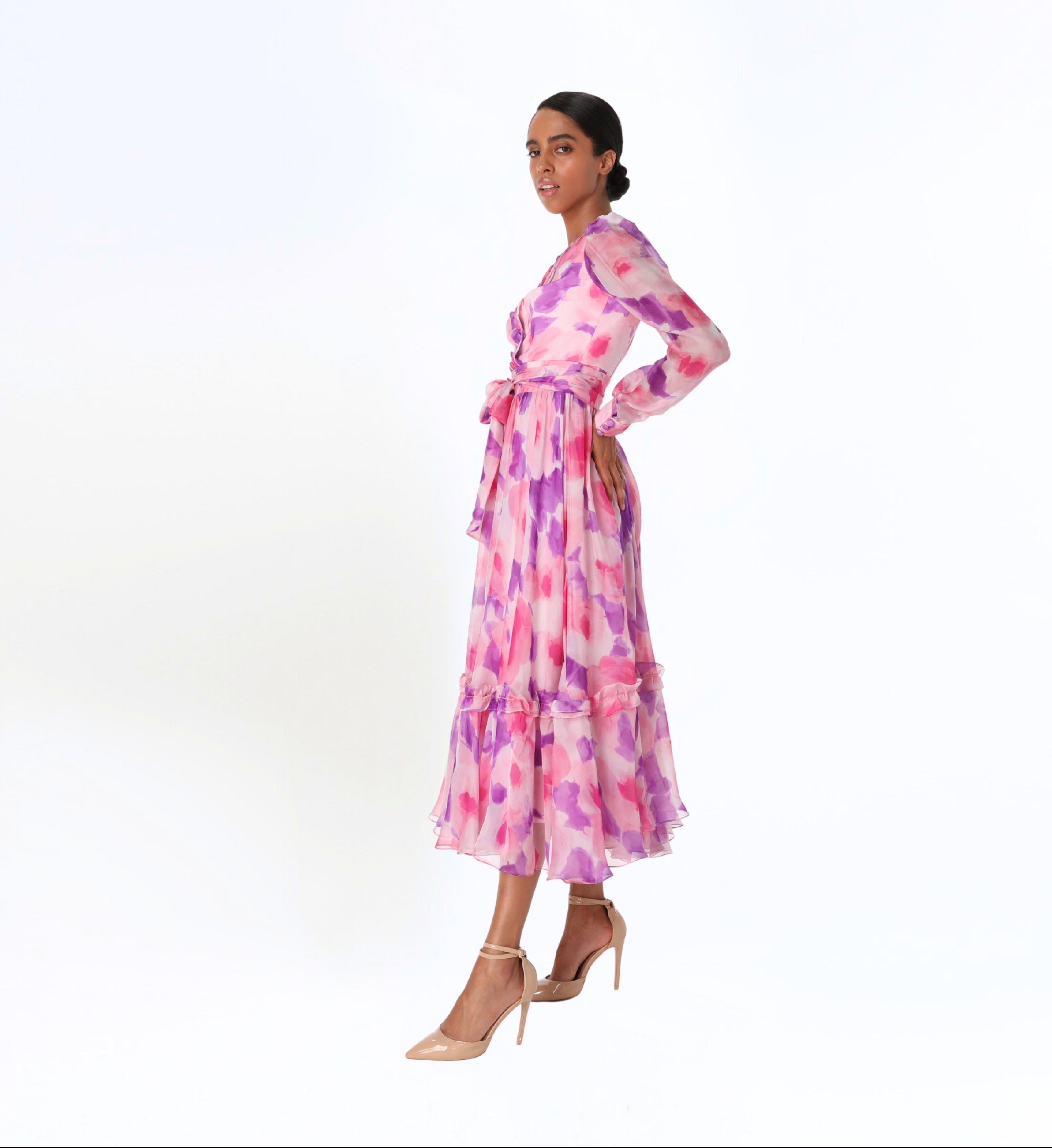 Soft Ruffled Long Sleeve Dress
