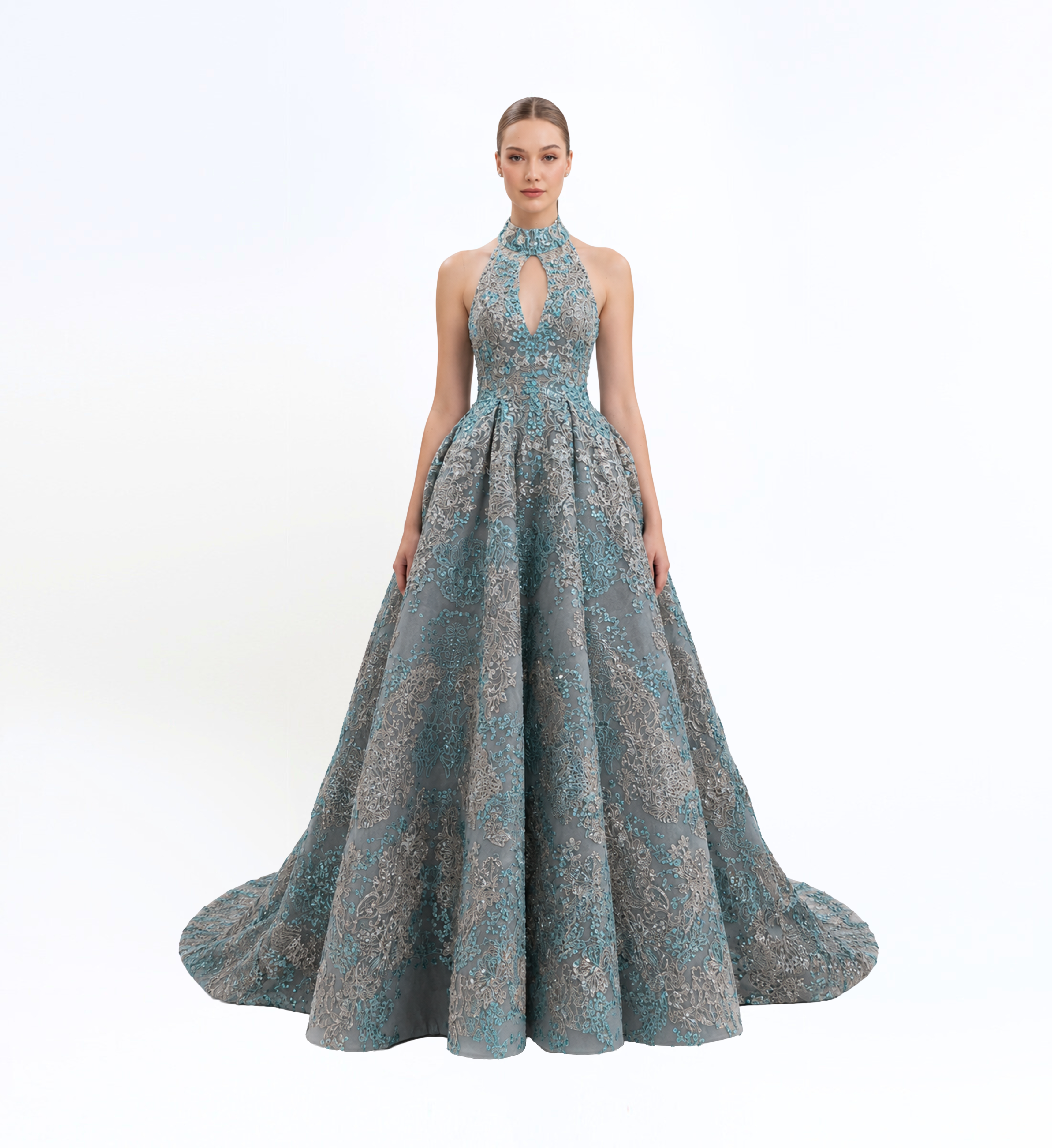 Halter Embroidered Long Dress