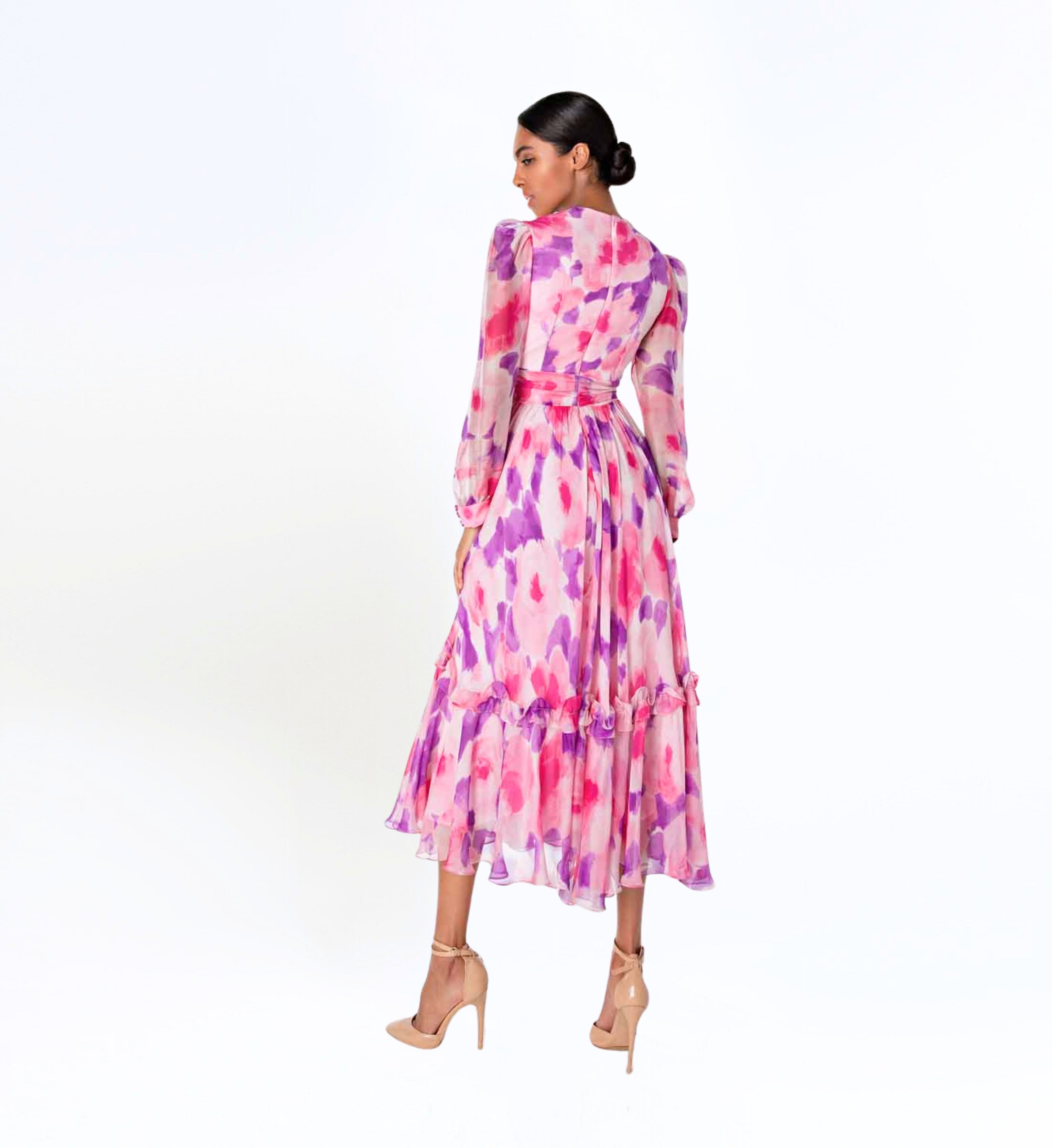 Soft Ruffled Long Sleeve Dress