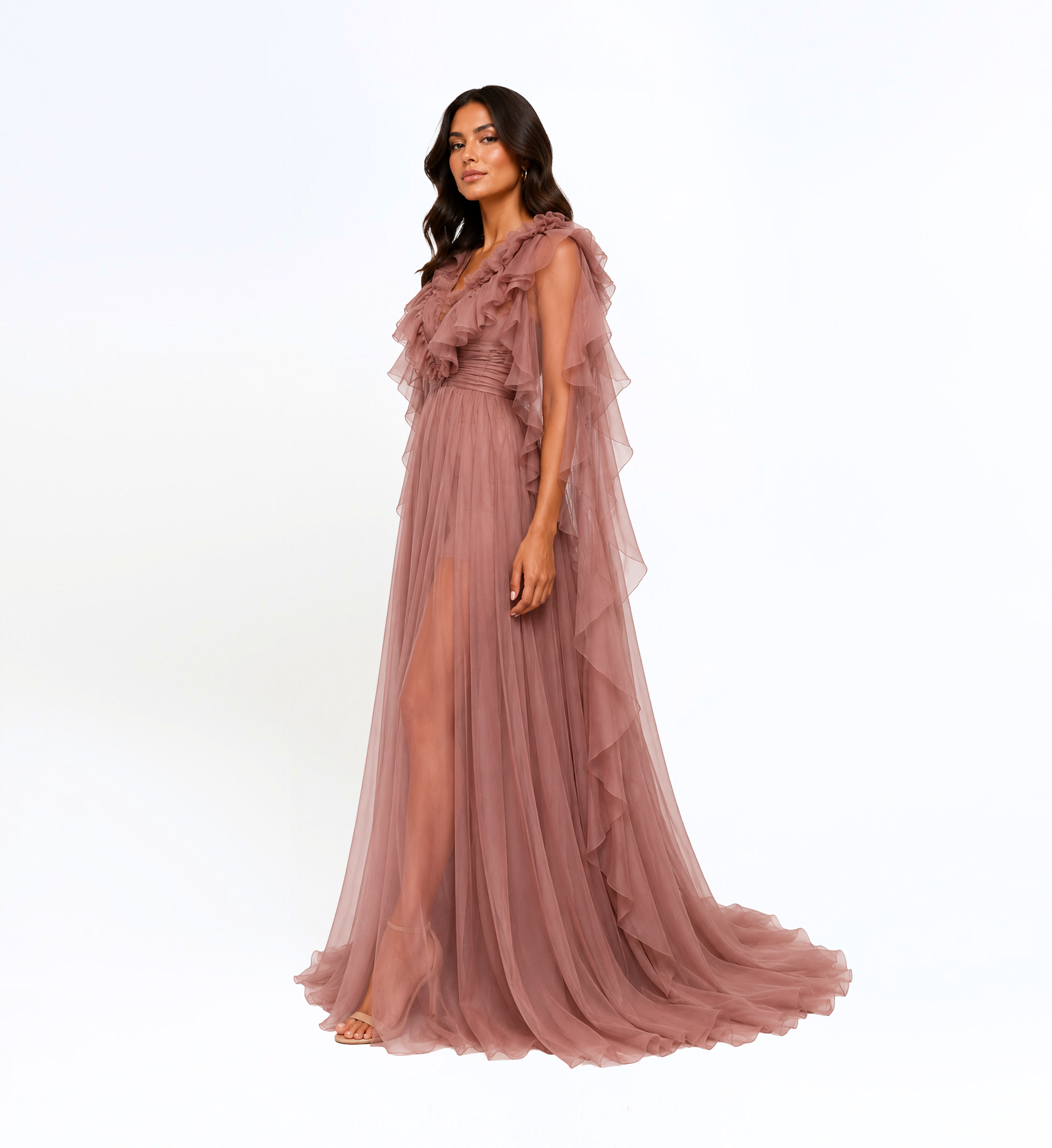 MULTI LAYER RUFFLE LONG DRESS