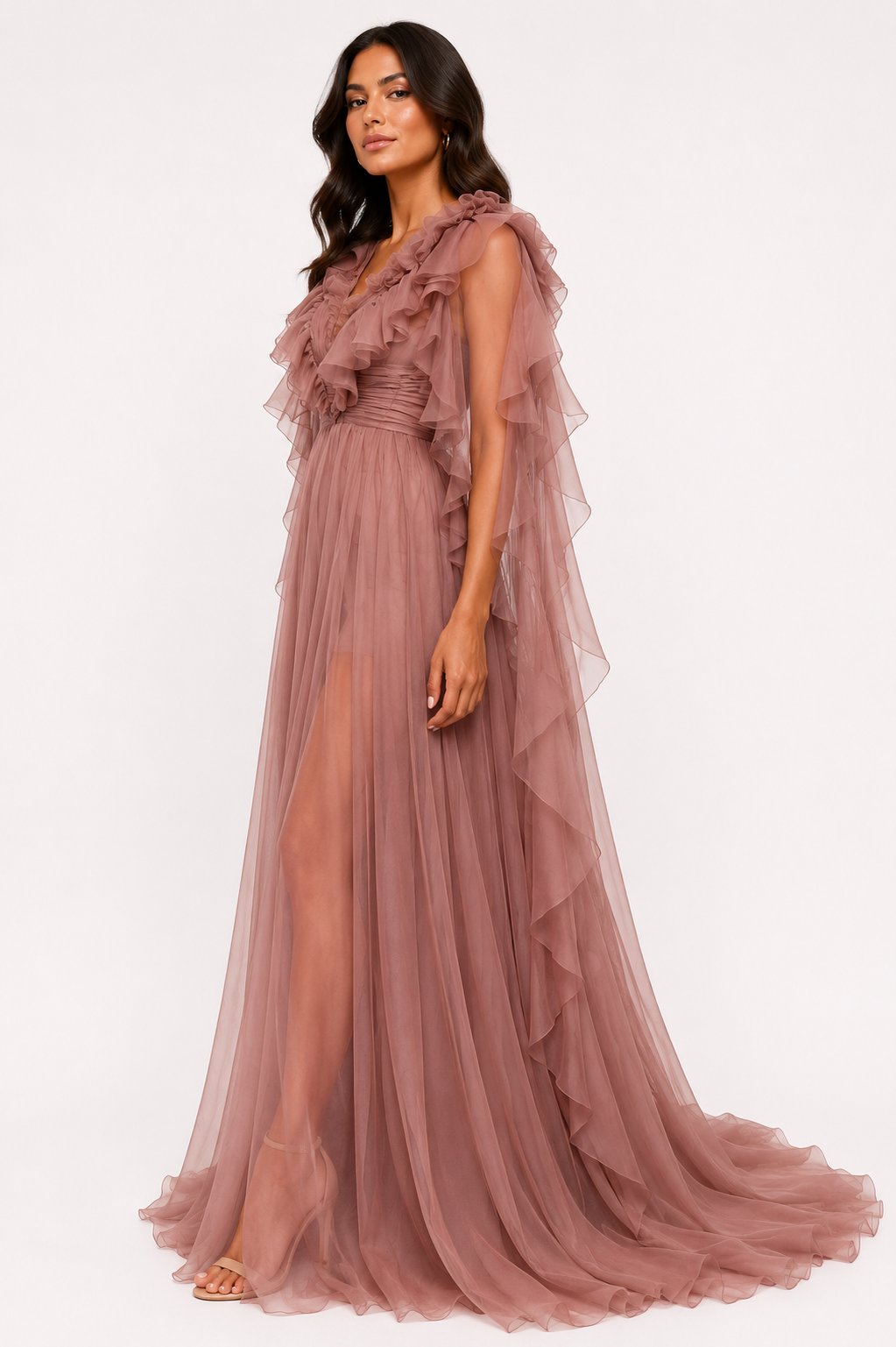 MULTI-LAYER RUFFLE LONG DRESS