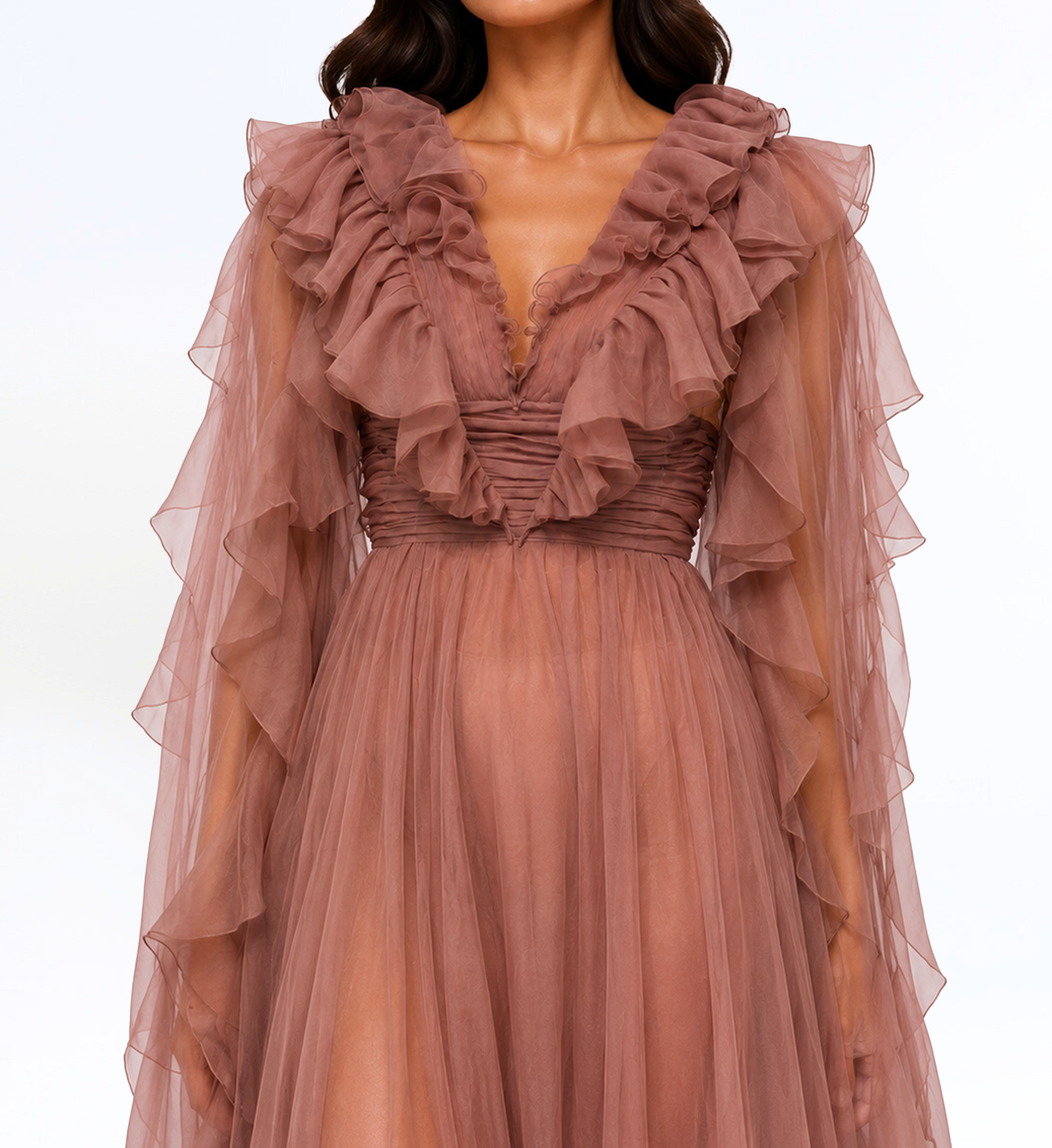 MULTI LAYER RUFFLE LONG DRESS