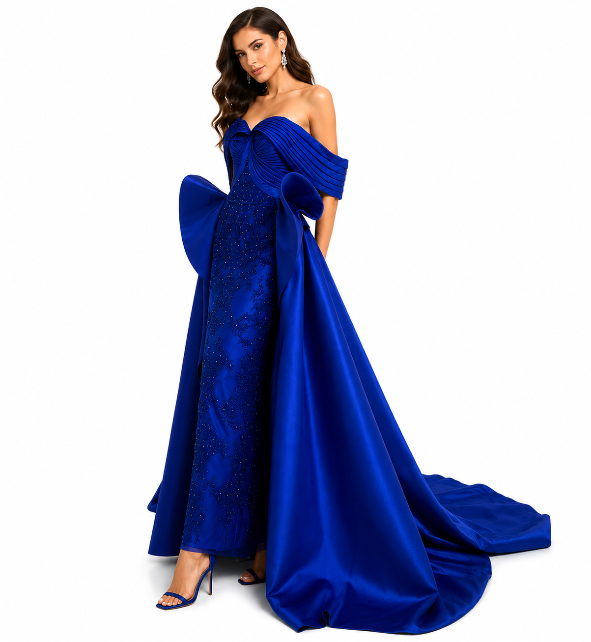DRAPED WITH EMBROIDERED CAPE GOWN