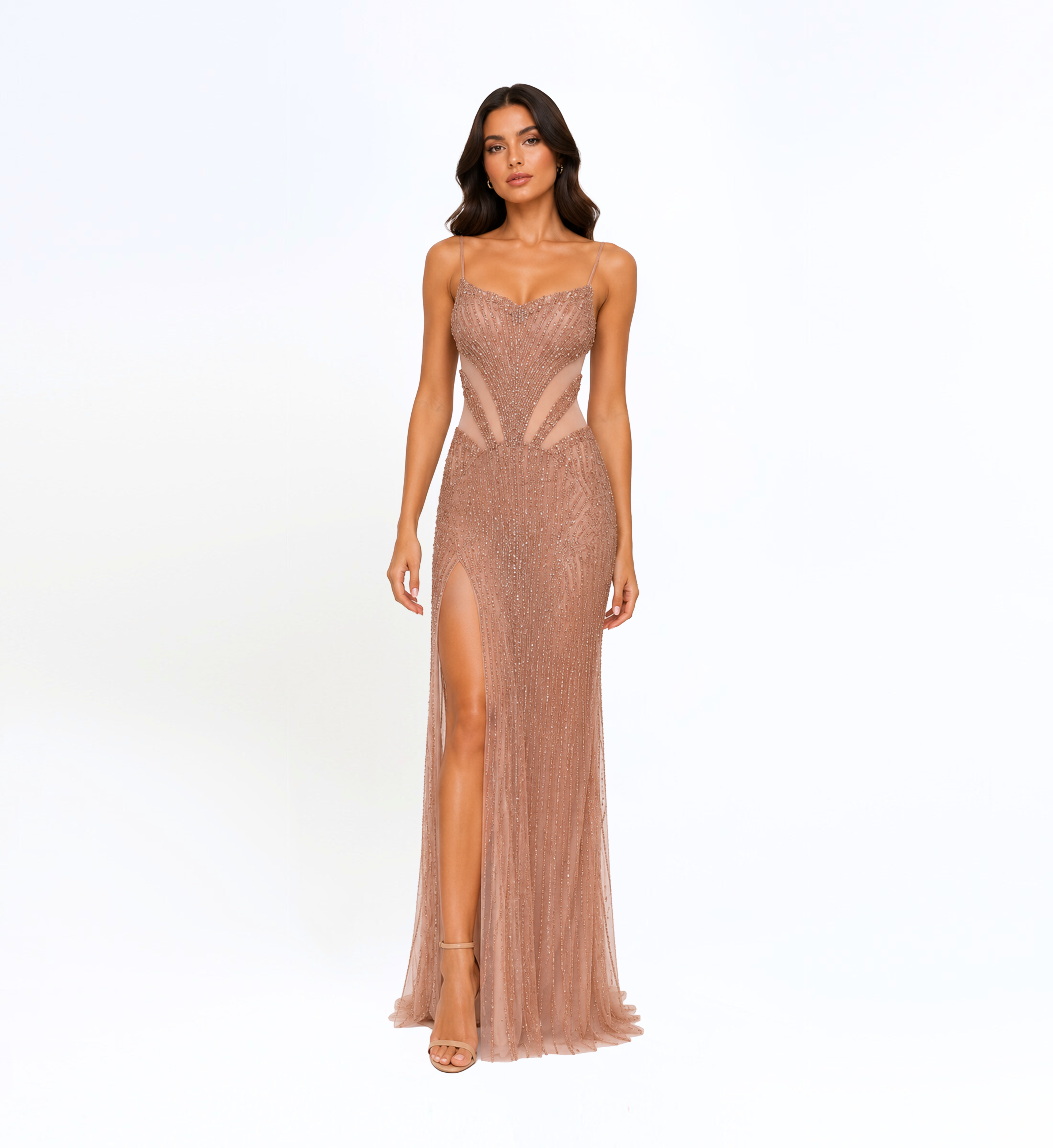 BEADED SLIT GOWN