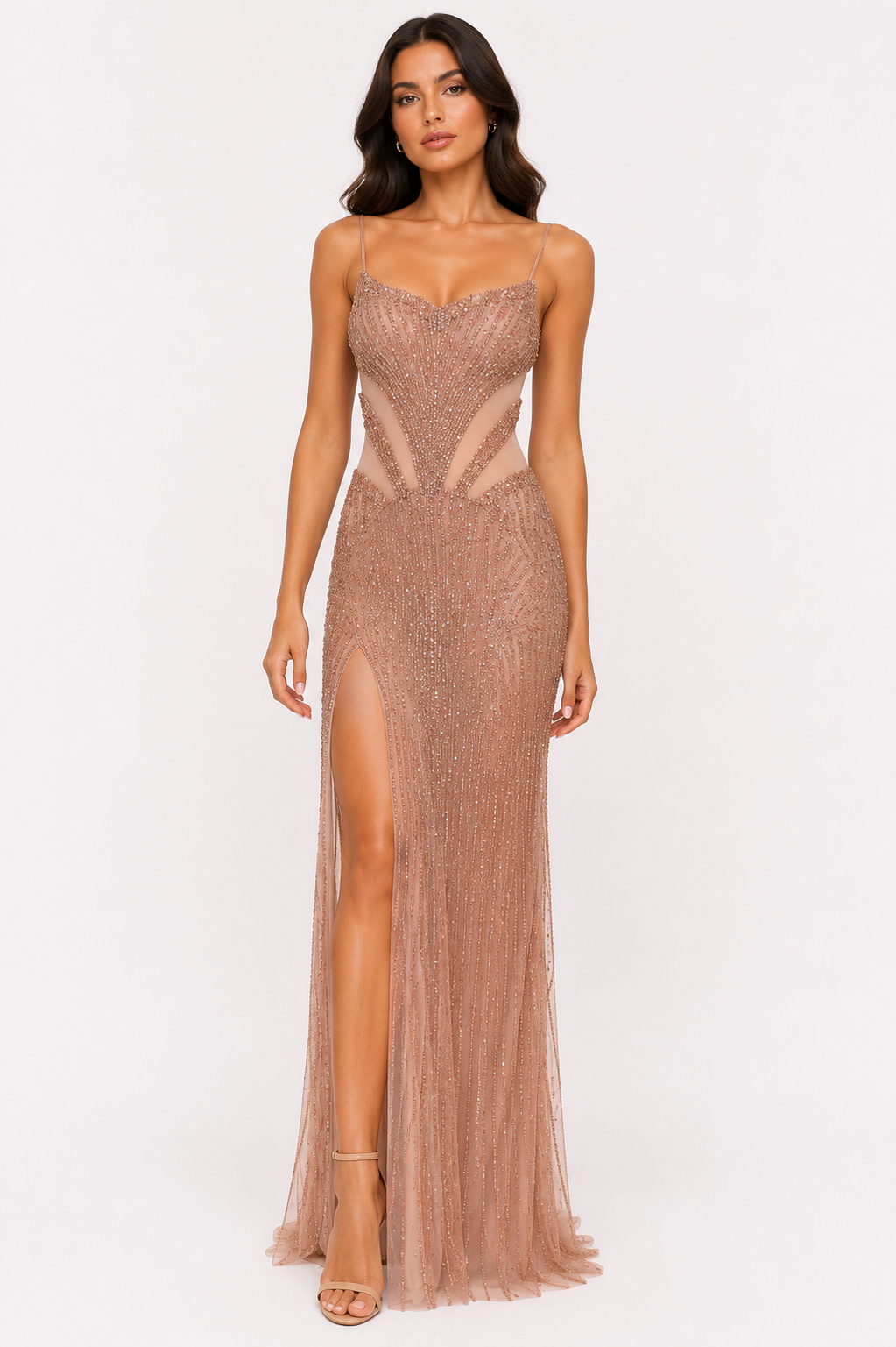 BEADED SLIT GOWN