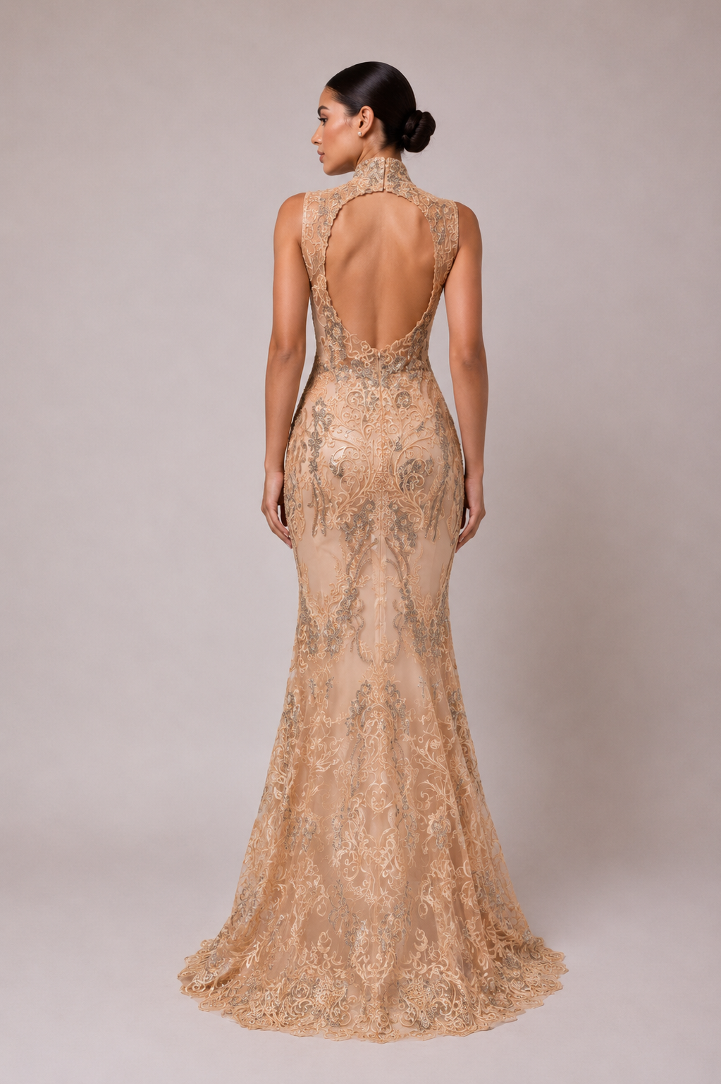 HIGH NECK THREAD EMBROIDERED GOWN