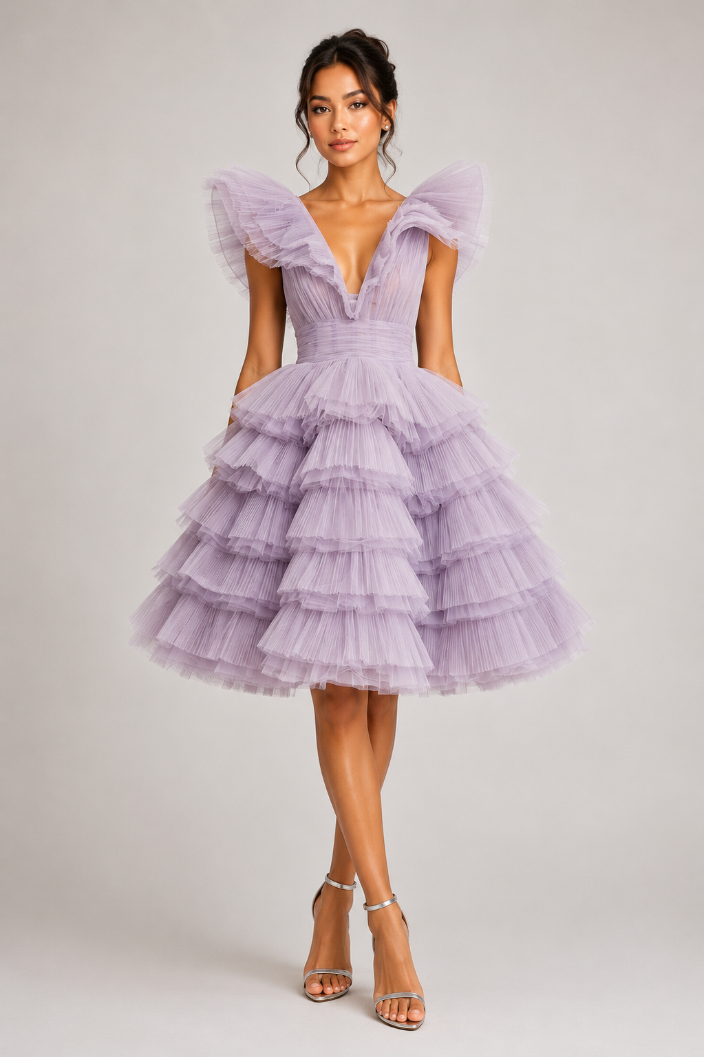 TIERED TULLE MINI DRESS