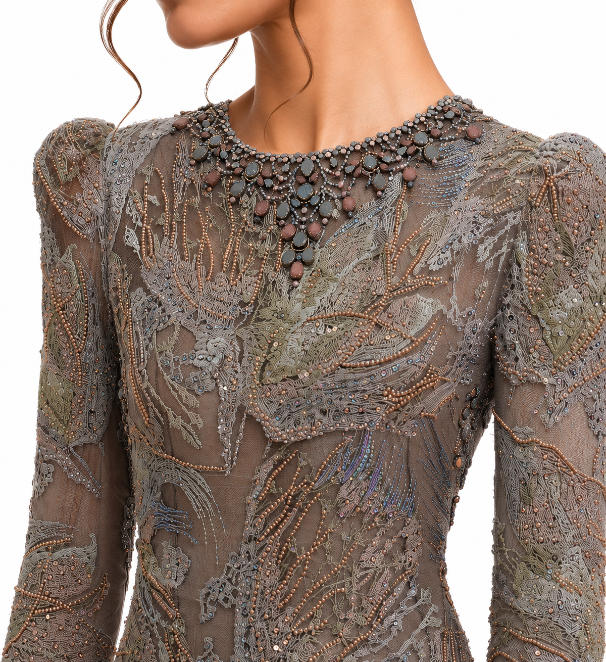 FLORAL ILLUSION EMBROIDERED GOWN