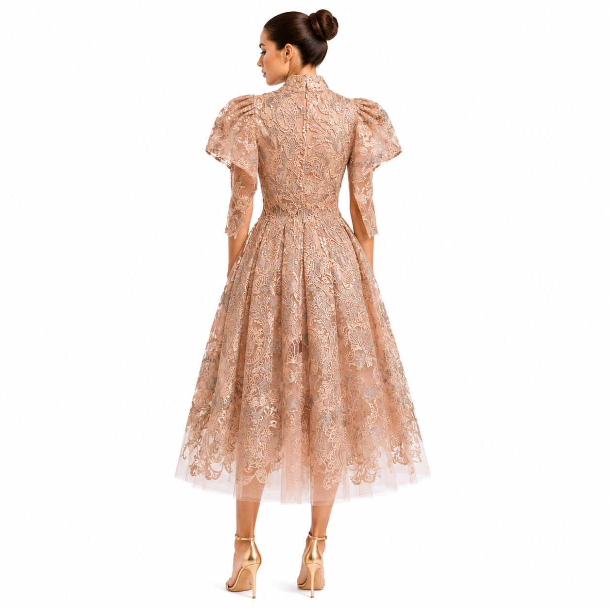 THREAD EMBROIDERED MIDI DRESS