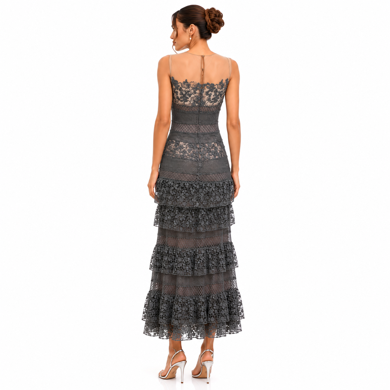 TIERED LACE MIDI DRESS