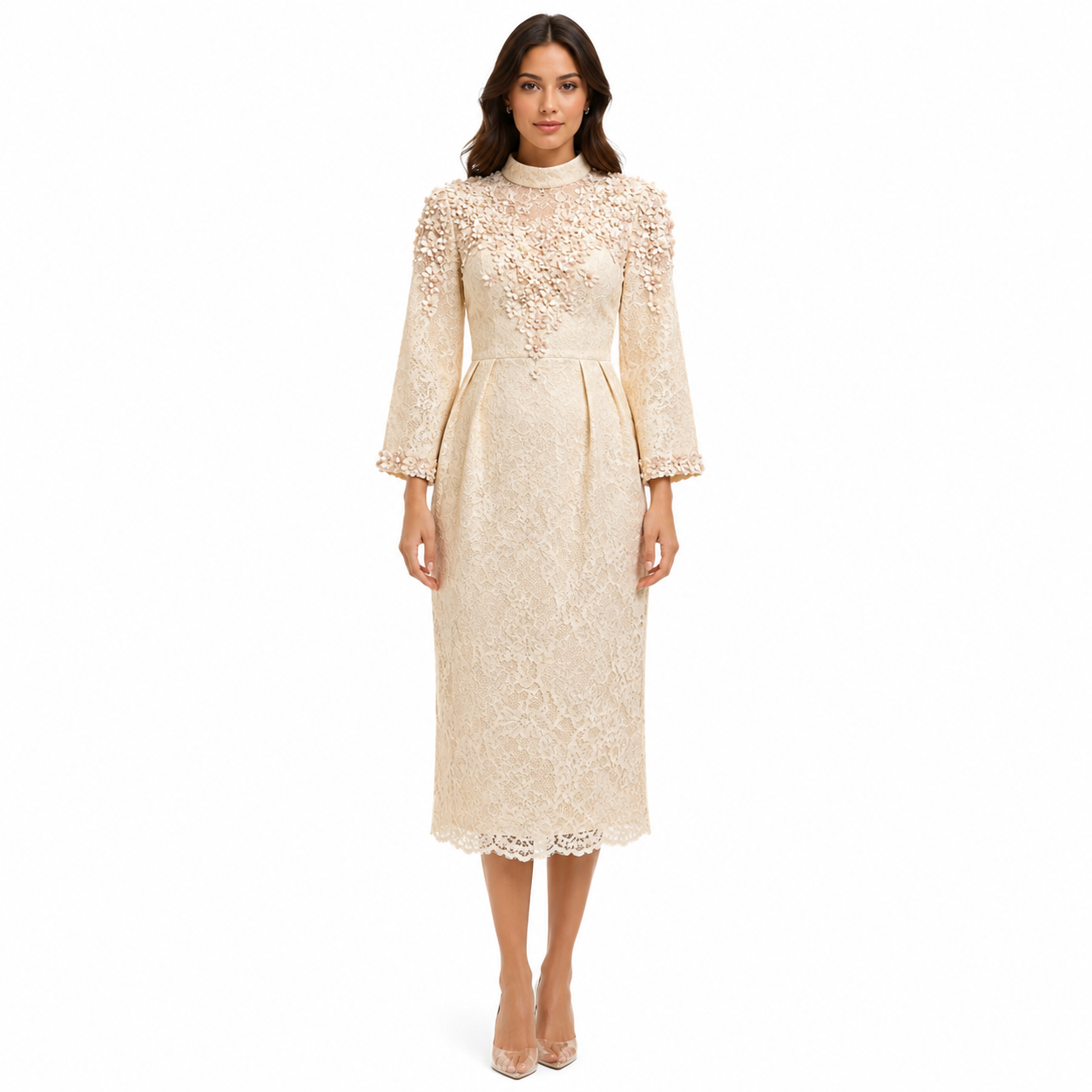 FLORAL LACE MIDI DRESS