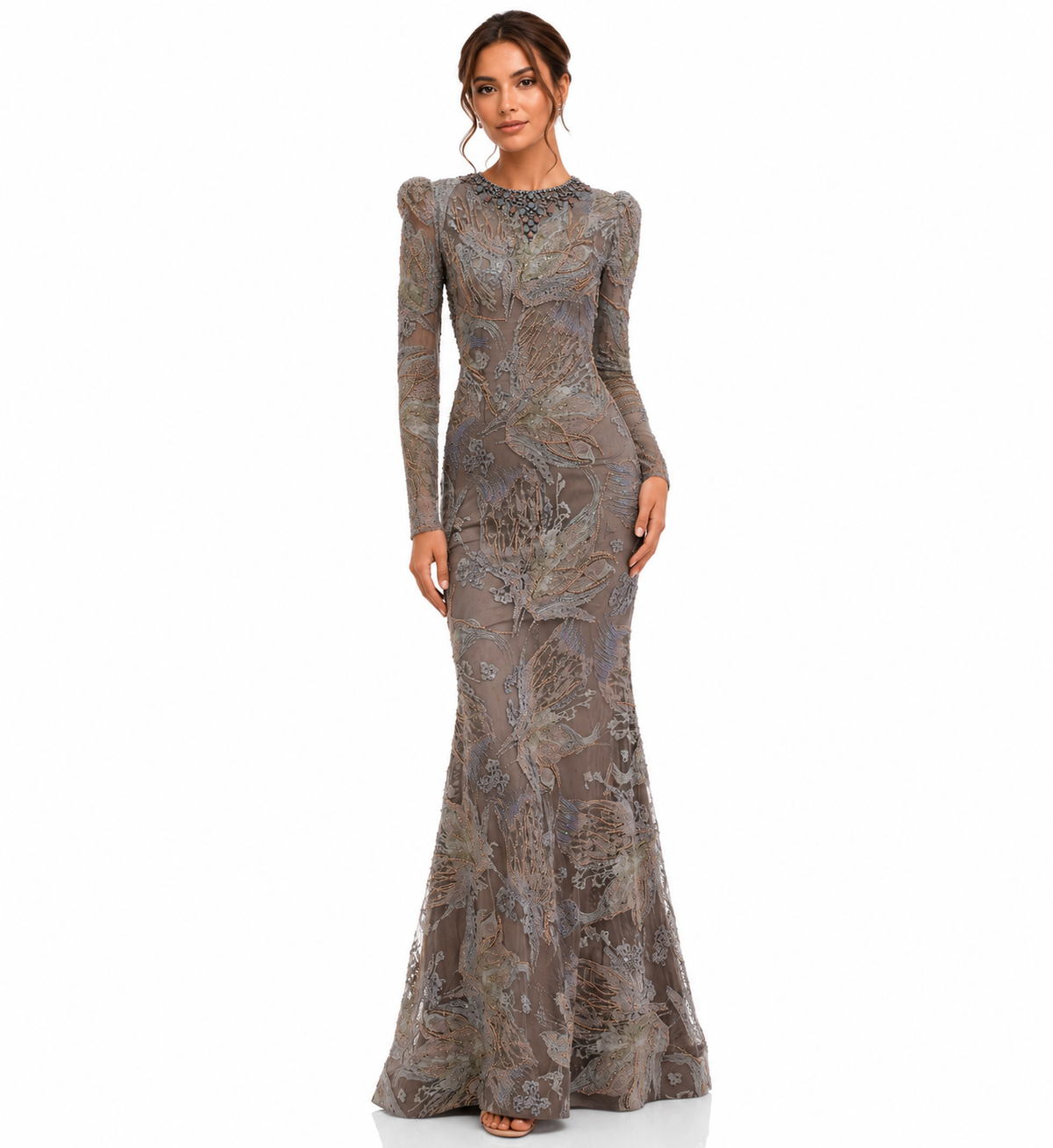 FLORAL ILLUSION EMBROIDERED GOWN