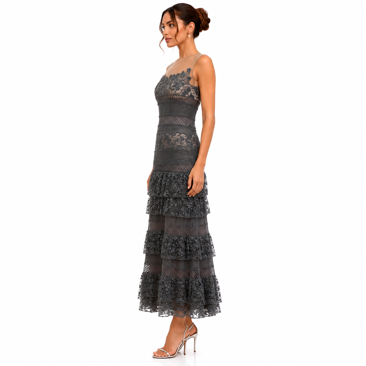 TIERED LACE MIDI DRESS