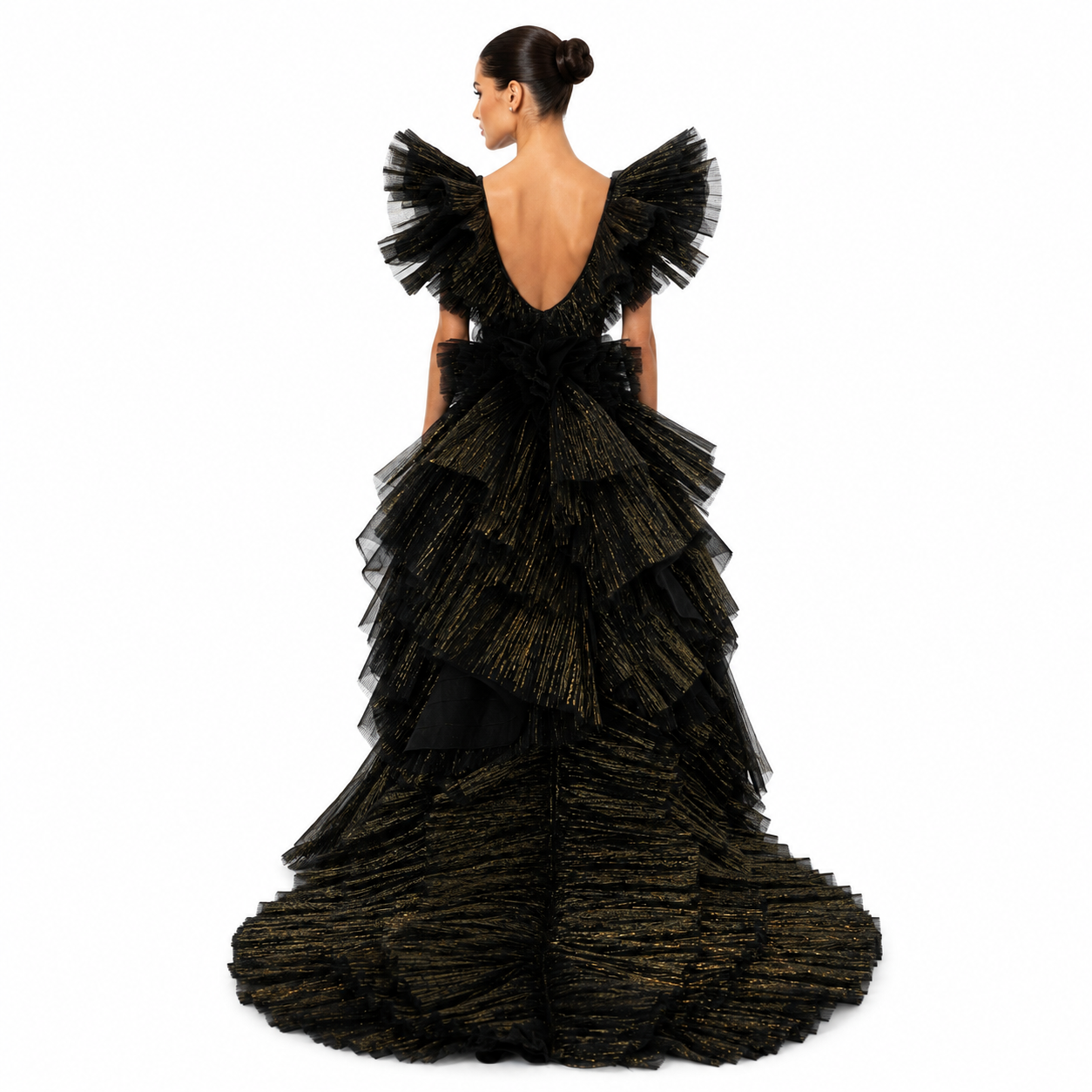 PLISSE RUFFLE HIGH-LOW MINI DRESS