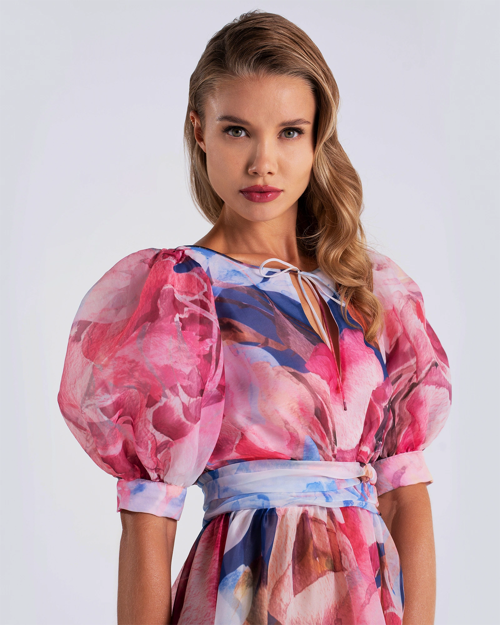 Puffed Sleeve Floral-Print Dress